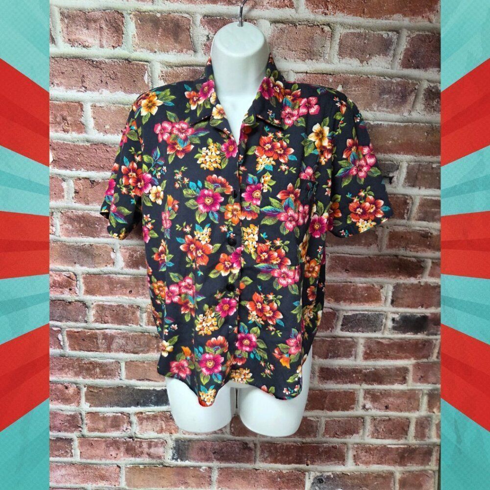 Cristin Stevens Vintage Floral Blouse | Women’s Petite Large | Black/Red‎
